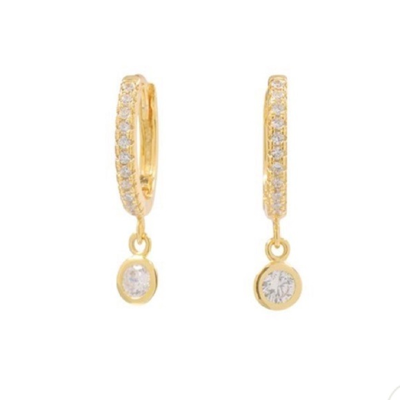 new! pave cz charm huggie gold earrings - Picture 1 of 9